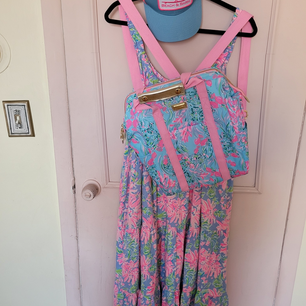 Floral Pastel Sundress with Matching Pink-Trim Backpack